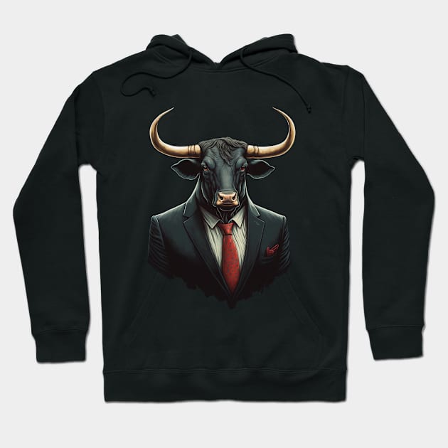 Taurus Bull in Black Suit ready for Business Hoodie by RailoImage